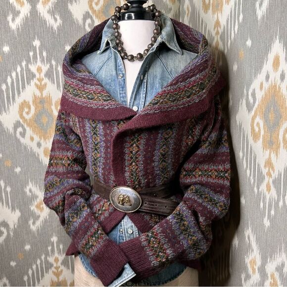 Ralph Lauren Hand Knit Fair Isle Wool Cashmere Blend Circle Cardigan Sweater - Picture 15 of 16